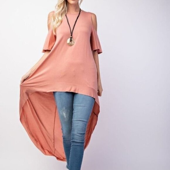 Rae Mode Hi Low Cold Shoulder Top Moss Green Viscose Modal Buttery Soft 3X Plus - Picture 13 of 14